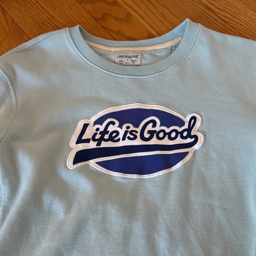Life Is Good Light Blue Top with Navy Logo